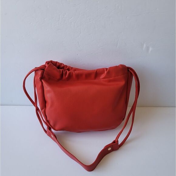 Red Faux Leather Drawstring Shoulder Bag - Picture 1 of 7